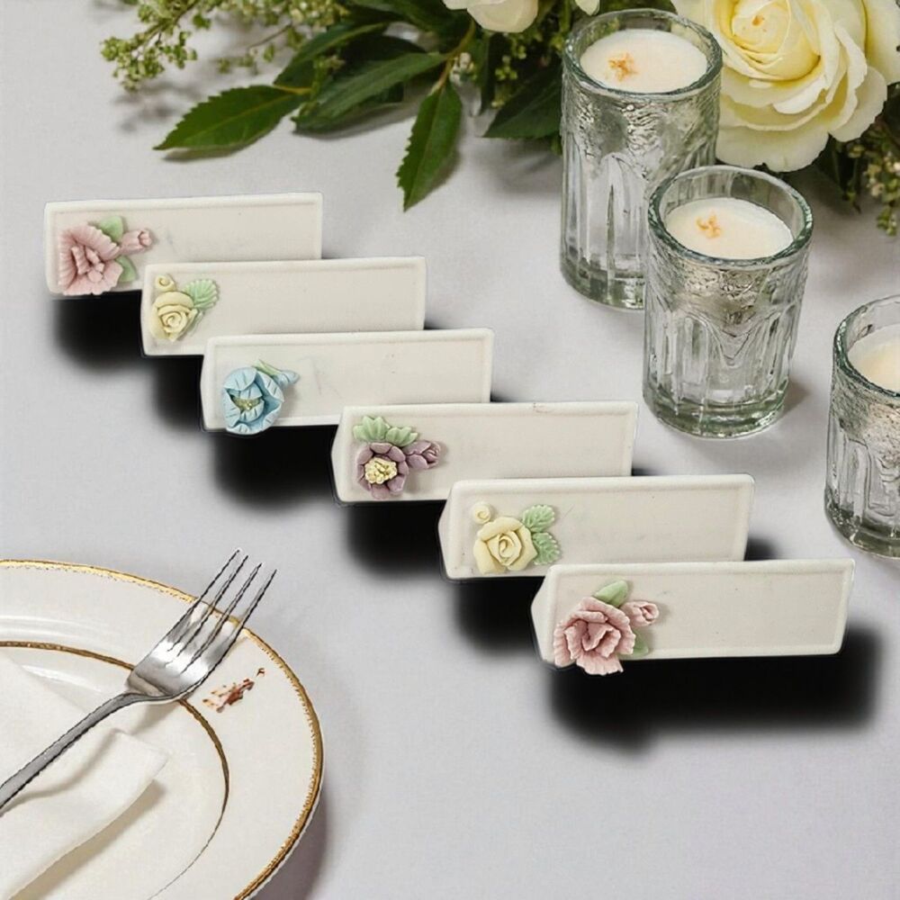 Vintage Ardalt Japan Porcelain Floral Place Card Holders Set of 6 Pink Blue Tea